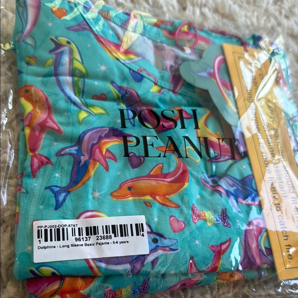 🌈New! Lisa Frank x Posh Peanut Girls 5-6T Colorful Dolphin Pajama Set